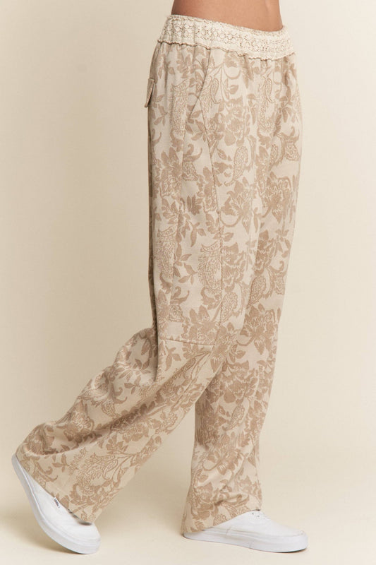 Floral Taupe Knit Pants - Purpose + Passion Boutique