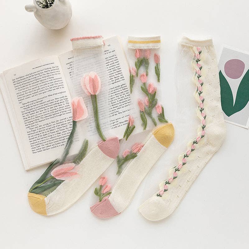 Floral Tulip Rufia Mesh Socks - Purpose + Passion Boutique