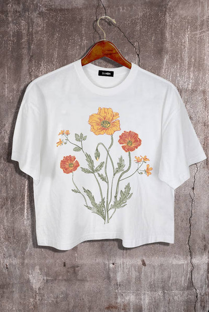 Flower Graphic White Crop Tee - Purpose + Passion Boutique