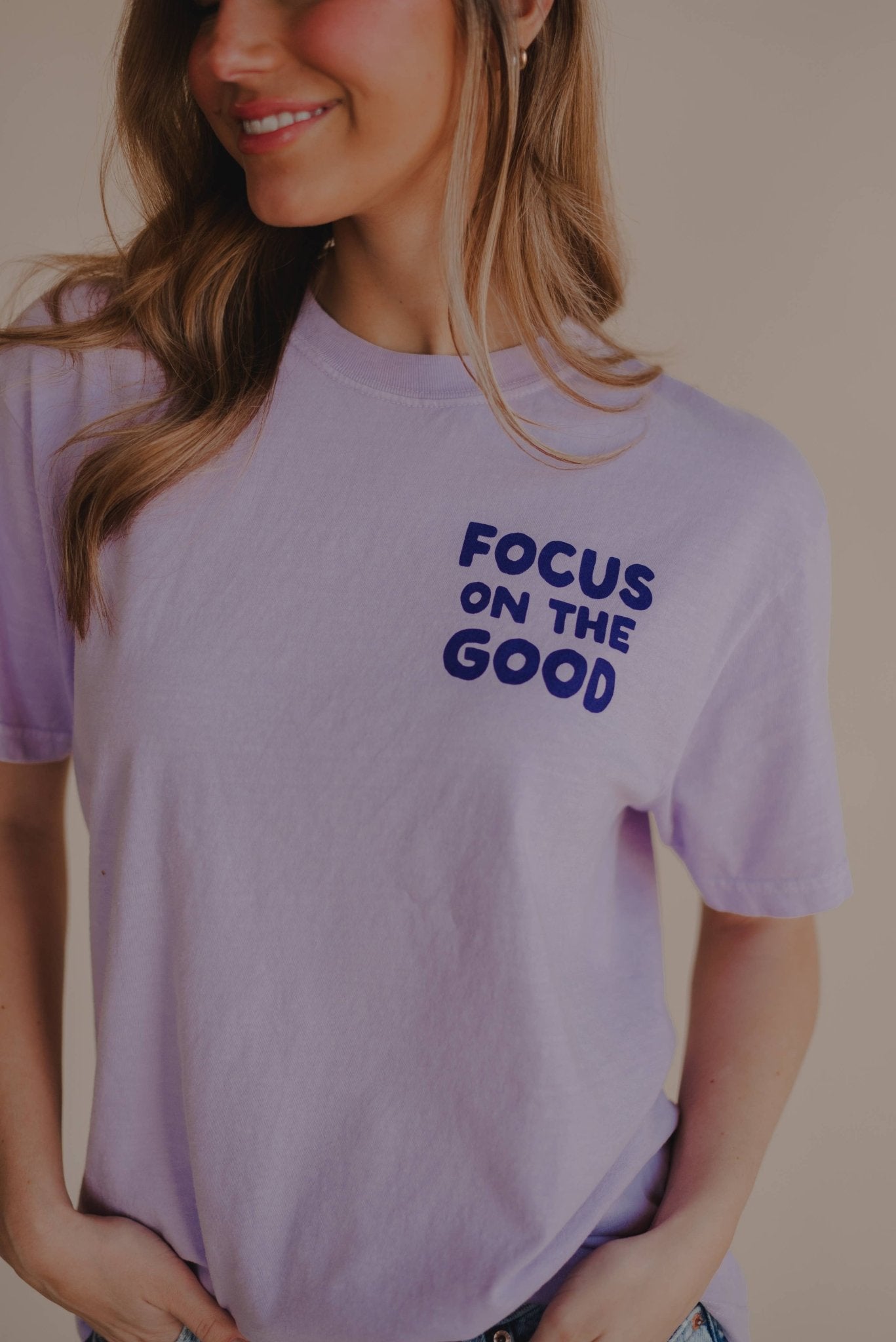 Focus On The Good Lavender Tee - Purpose + Passion Boutique