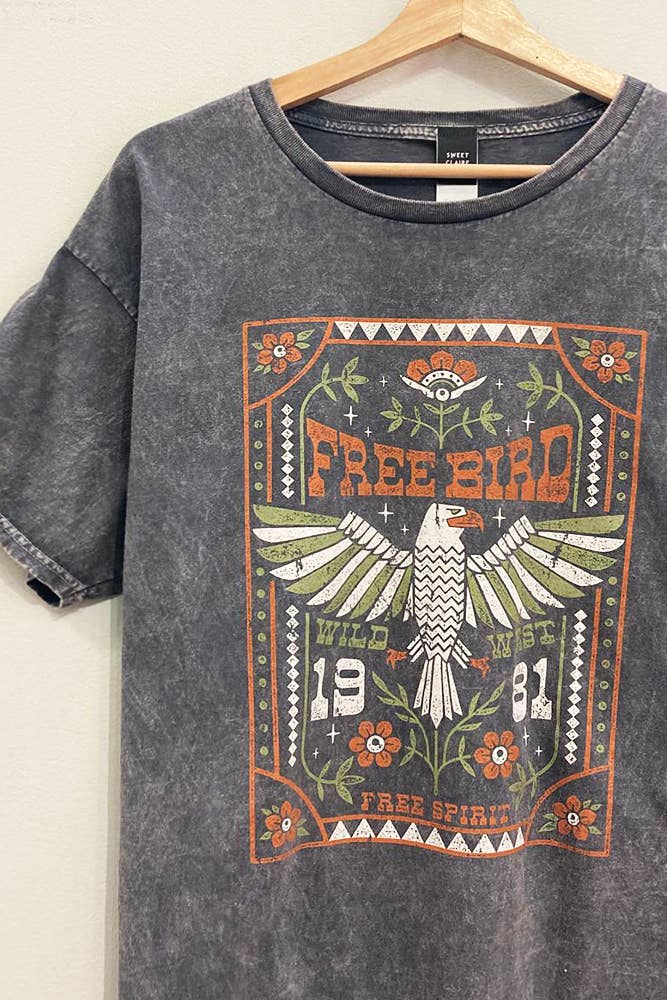 Free Bird Southwest Oversized Washed Black T-shirt - Purpose + Passion Boutique