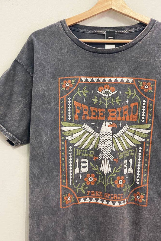 Free Bird Southwest Oversized Washed Black T-shirt - Purpose + Passion Boutique