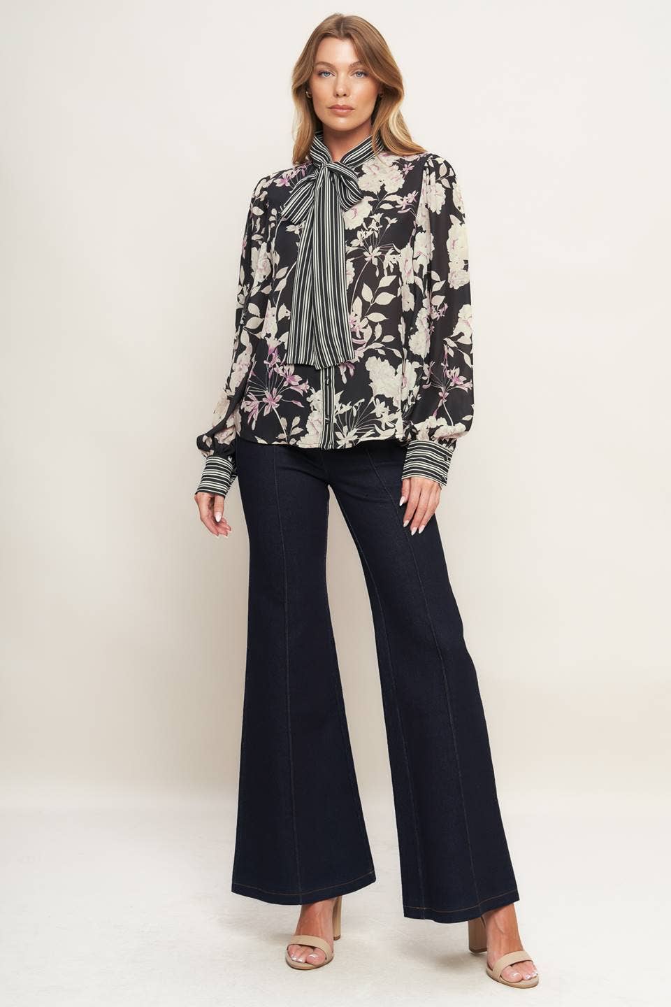 Front Bow Tie Long Sleeve Blouse - Purpose + Passion Boutique