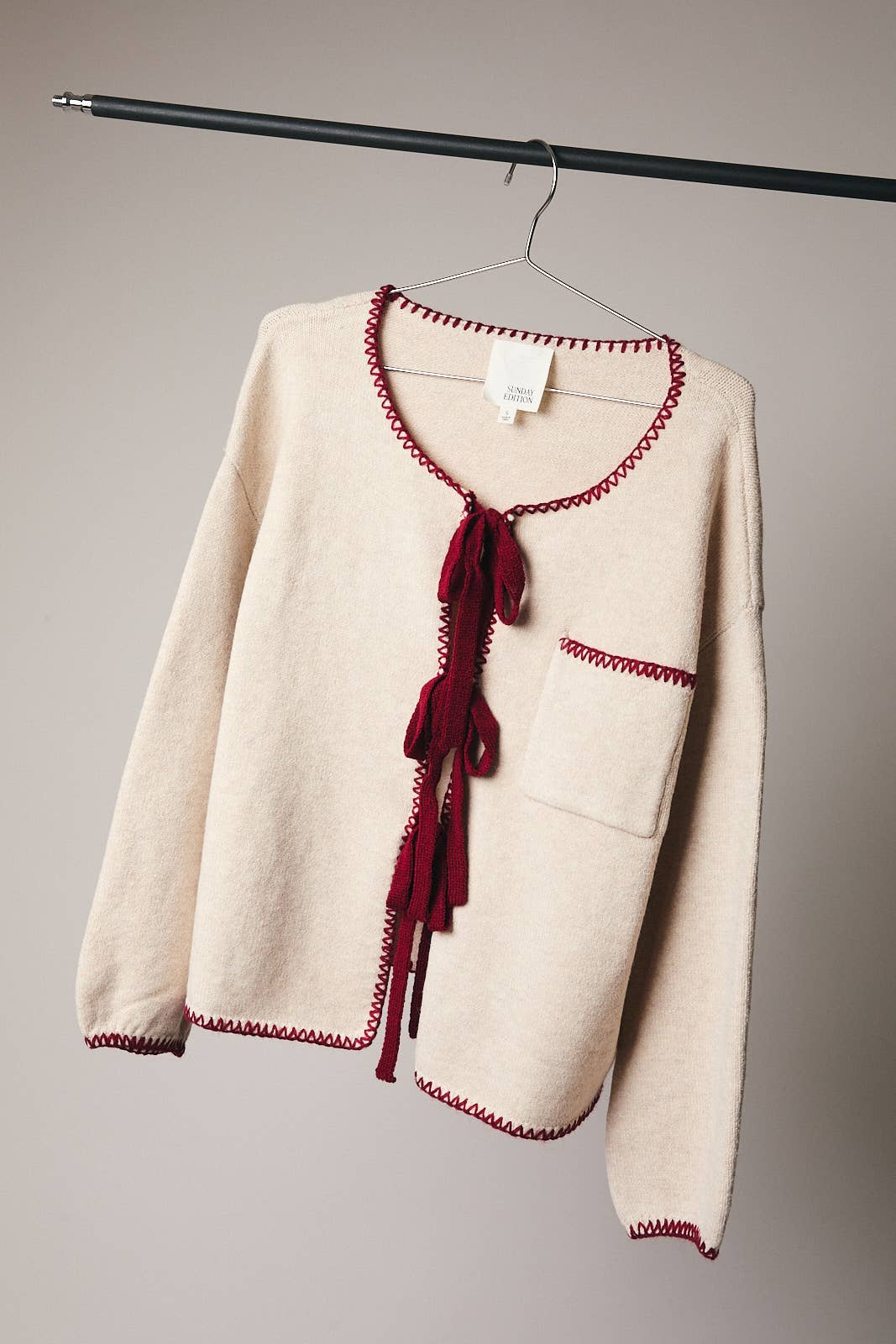 Front Tie Cream Burgundy Sweater - Purpose + Passion Boutique