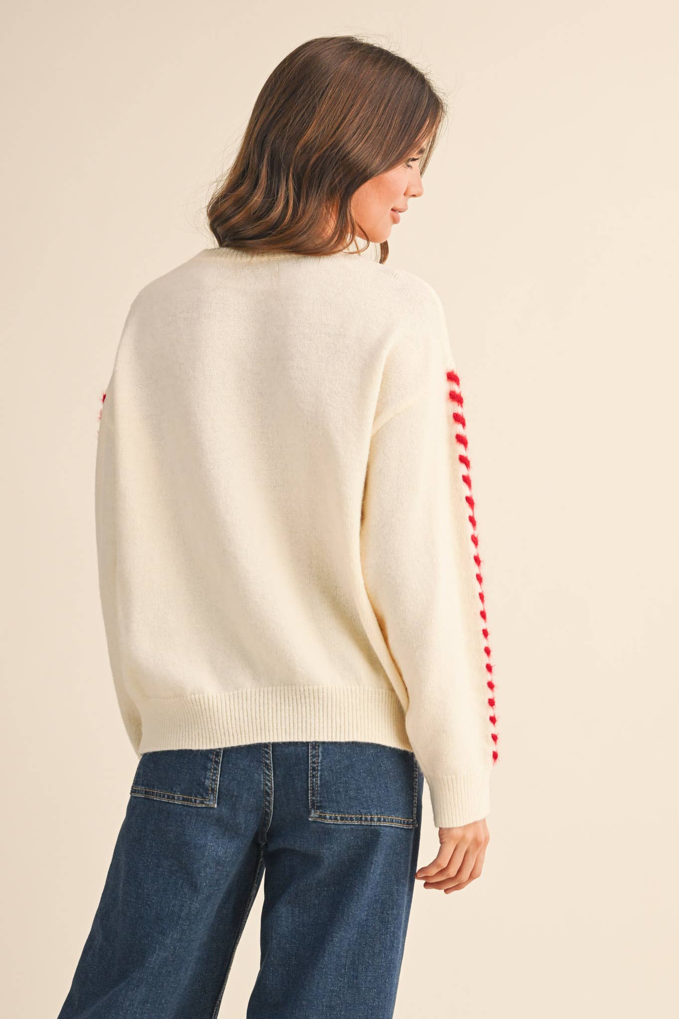 Fuzzy Ivory Heart Knit Sweater - Purpose + Passion Boutique