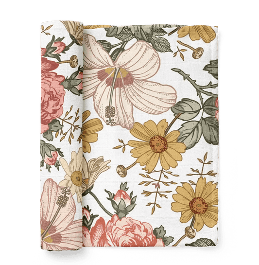 Garden Floral White Muslin Swaddle - Purpose + Passion Boutique