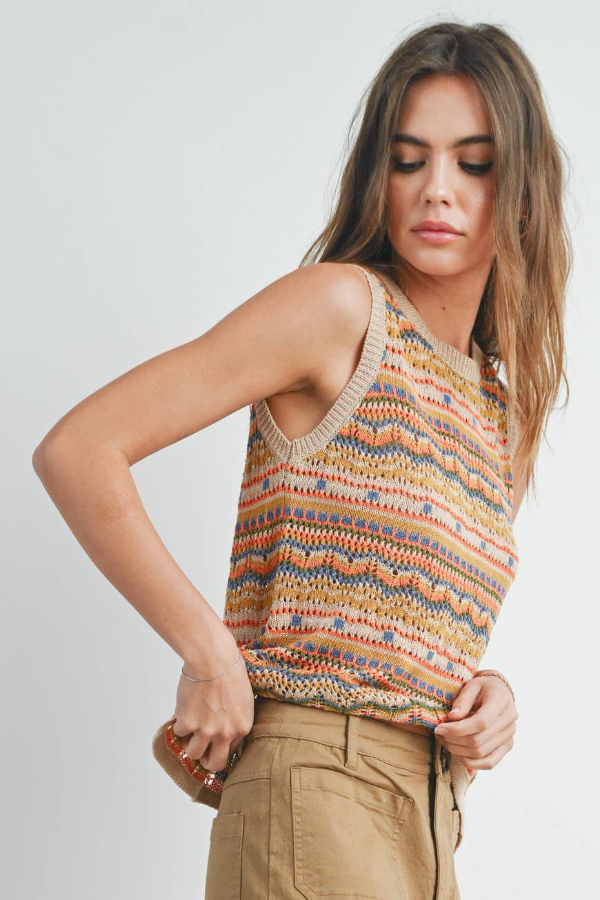 Geo Taupe Pattern Knit Top - Purpose + Passion Boutique