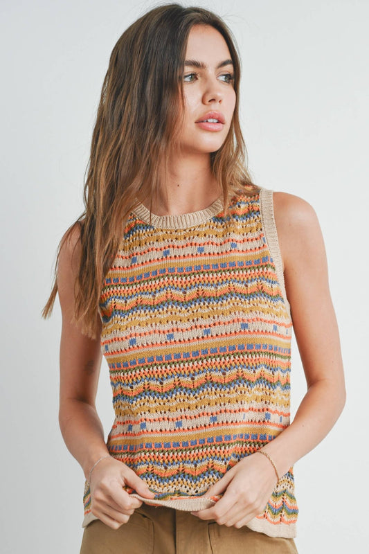 Geo Taupe Pattern Knit Top - Purpose + Passion Boutique
