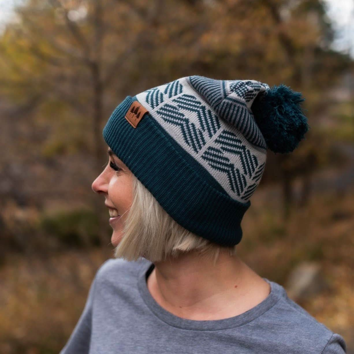 Geometric Pom Beanie - Dark Teal/Black - Purpose + Passion Boutique