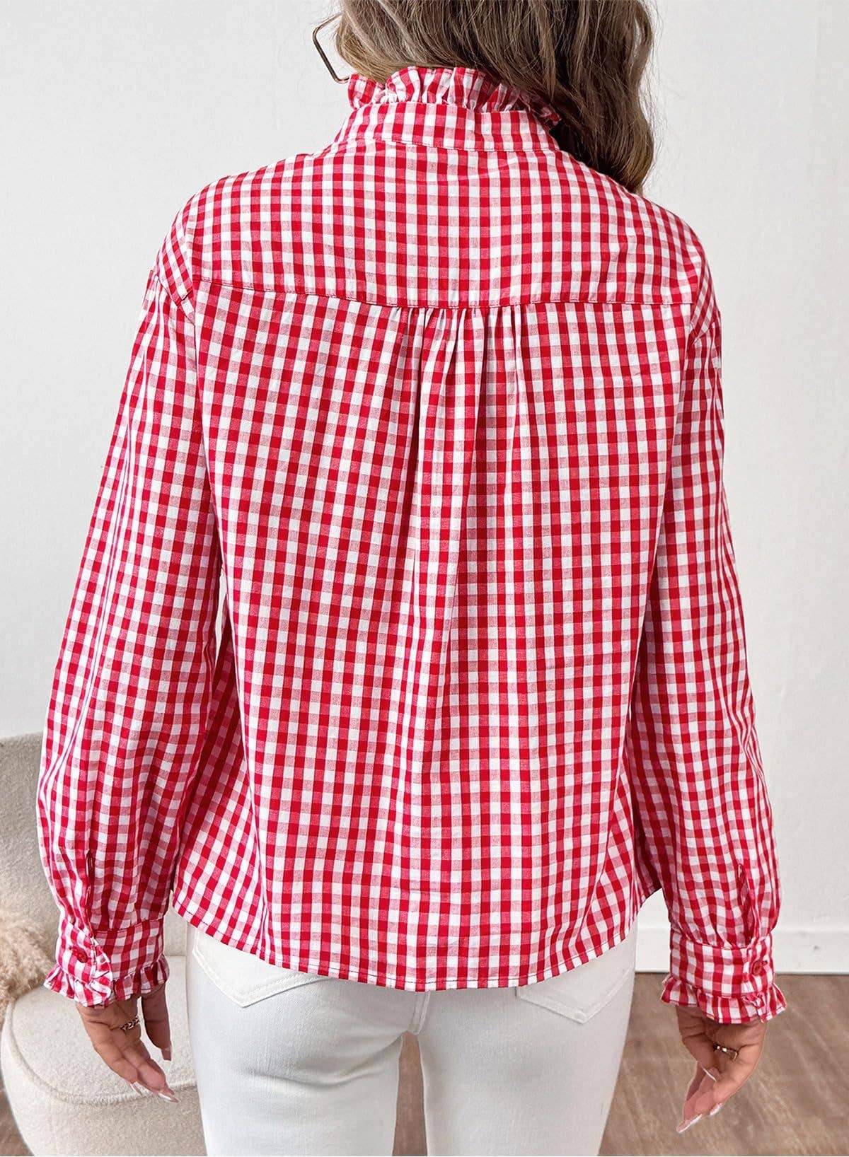 Gingham Check Plaid Ruffled Detail Shirt Blouse - Purpose + Passion Boutique