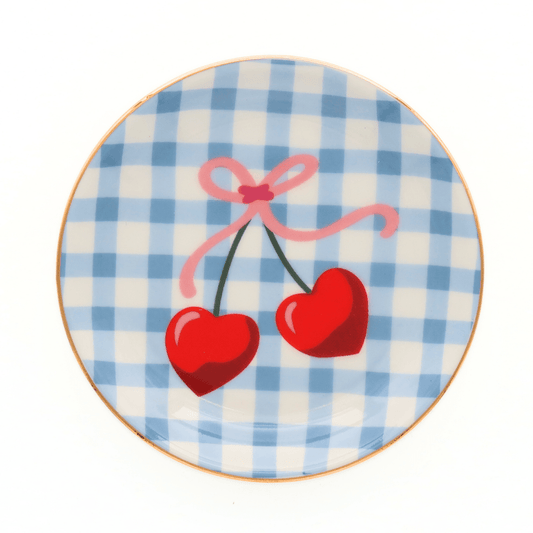Gingham Cherry Round Trinket Tray - Purpose + Passion Boutique