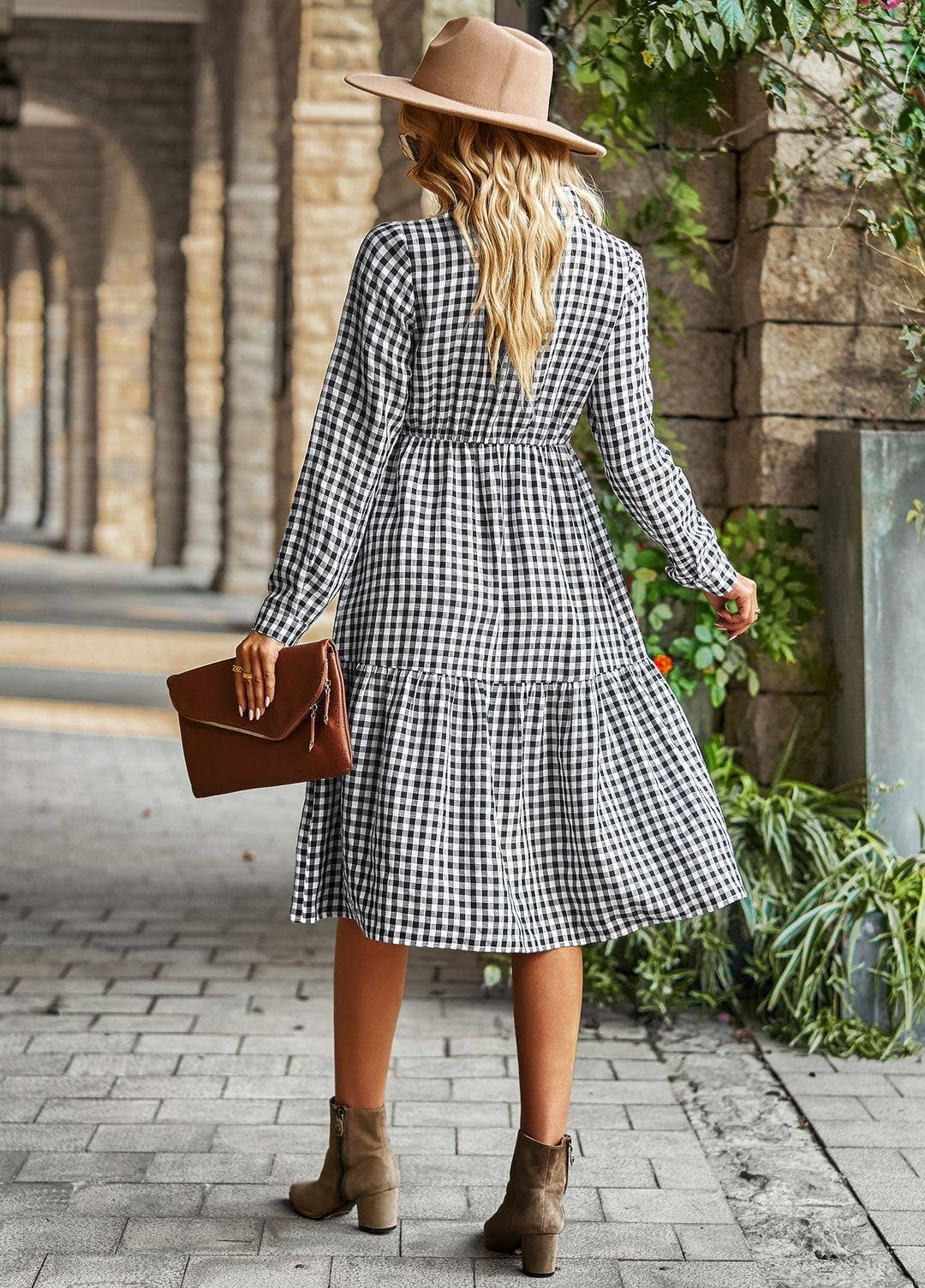 Gingham Long Sleeve Dress - Purpose + Passion Boutique