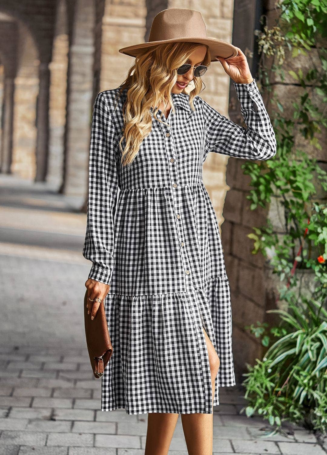 Gingham Long Sleeve Dress - Purpose + Passion Boutique