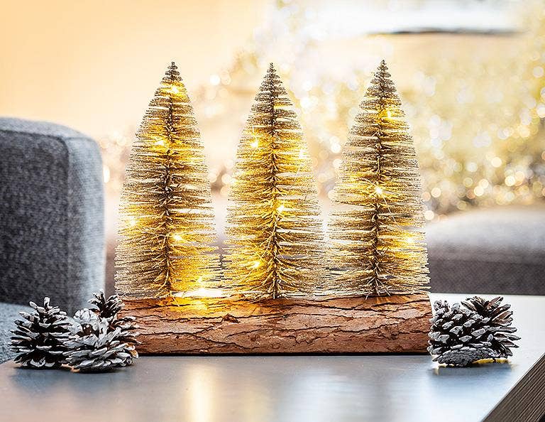 Glitter LED Tree on Log Base - Champagne (8.5"L) - Purpose + Passion Boutique