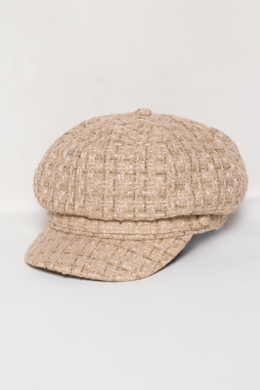 Glittery Beige Tweed Over Sized Cabbie Hat - Purpose + Passion Boutique