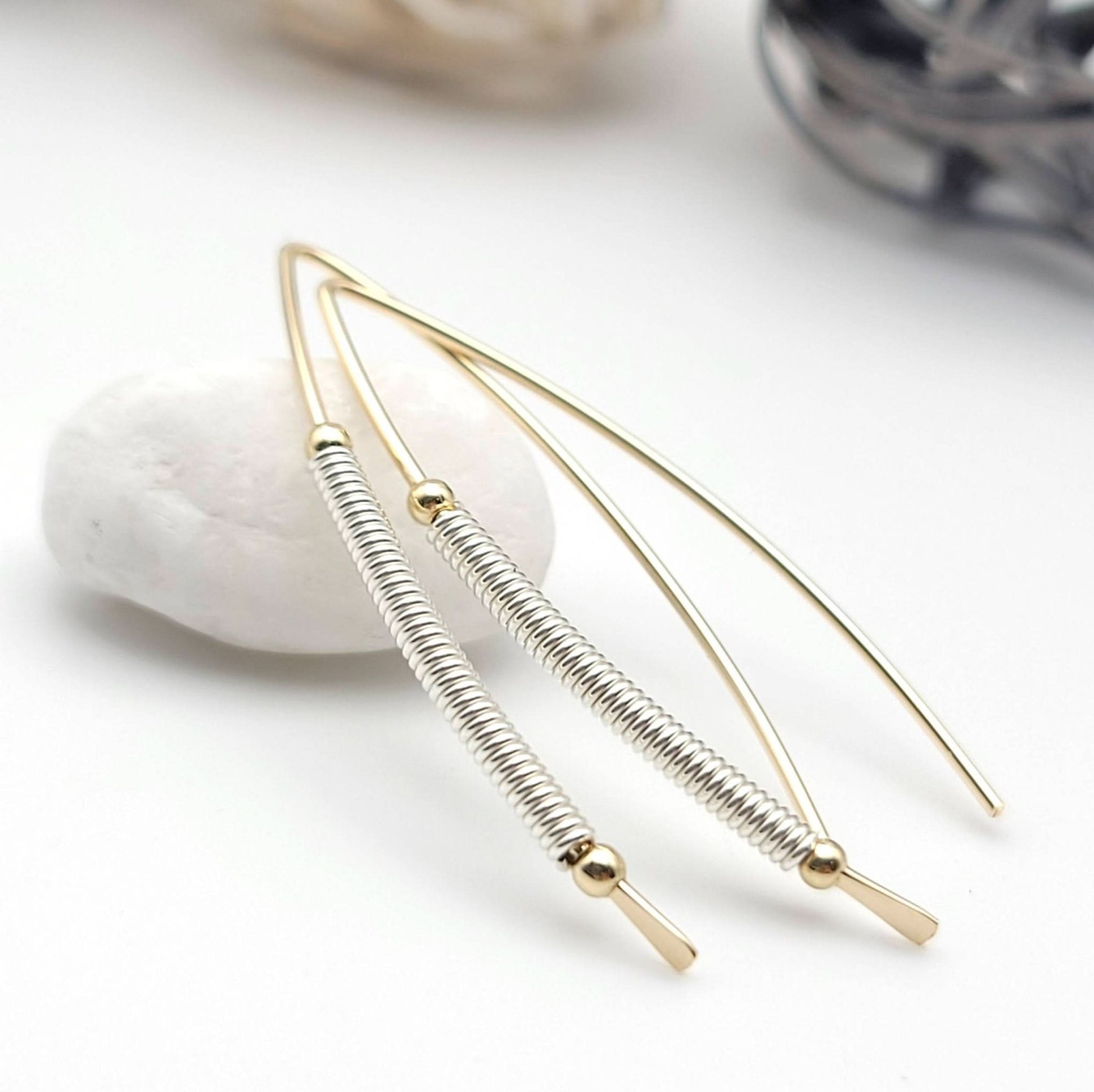 Gold and Silver Coil Wishbone Threader Earrings - Purpose + Passion Boutique