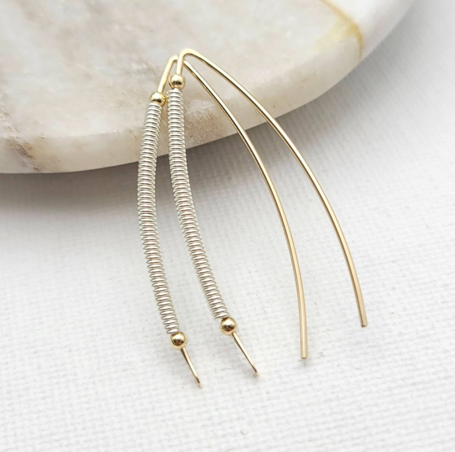 Gold and Silver Coil Wishbone Threader Earrings - Purpose + Passion Boutique