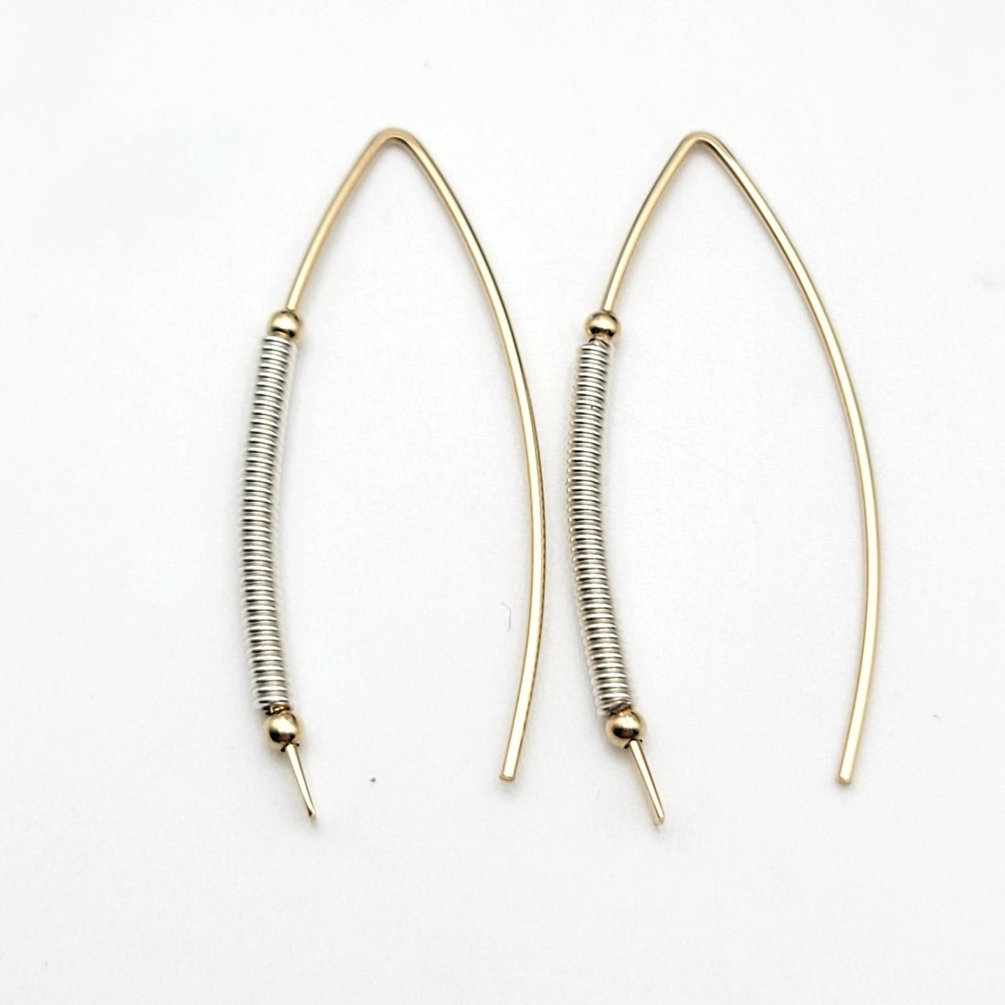 Gold and Silver Coil Wishbone Threader Earrings - Purpose + Passion Boutique