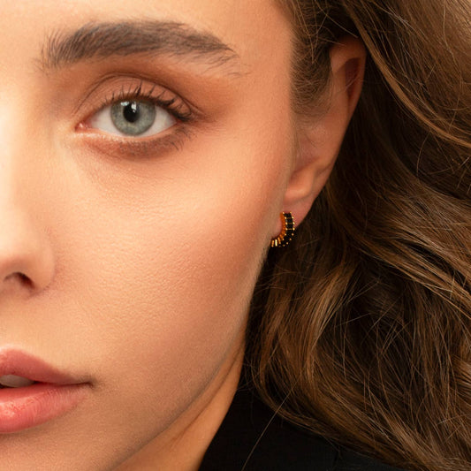 Gold Black Baguette Huggee Earrings - Purpose + Passion Boutique