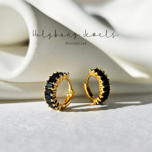Gold Black Baguette Huggee Earrings - Purpose + Passion Boutique