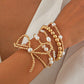 Gold Bow Knot Pearl Beaded Multi Layered Bracelet Set - Purpose + Passion Boutique