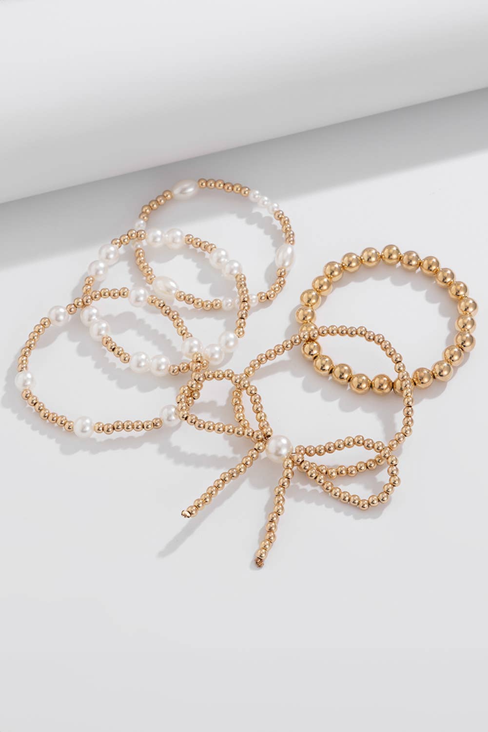 Gold Bow Knot Pearl Beaded Multi Layered Bracelet Set - Purpose + Passion Boutique