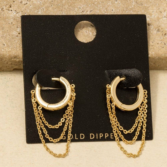 Gold Dipped Chain Accent Hinge Hoop Earrings - Purpose + Passion Boutique