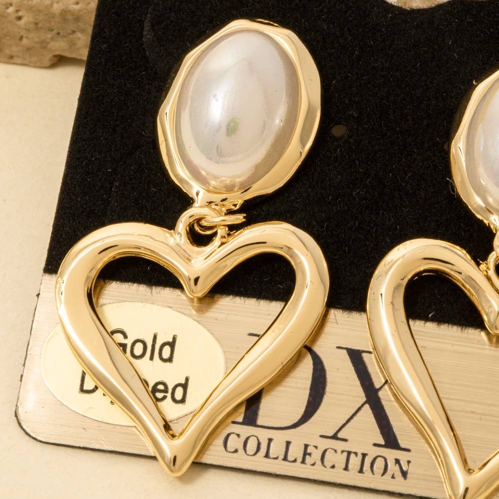 Gold Dipped Oval Pearl And Heart Dangle Earrings - Purpose + Passion Boutique