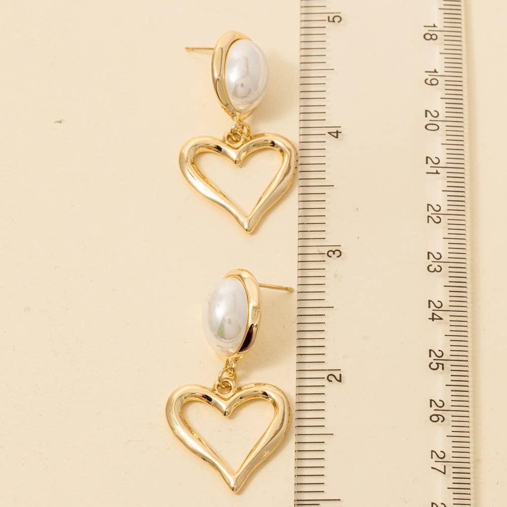 Gold Dipped Oval Pearl And Heart Dangle Earrings - Purpose + Passion Boutique