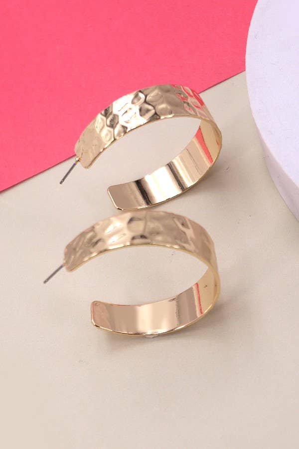 Gold Hammered Wide Hoops - Purpose + Passion Boutique