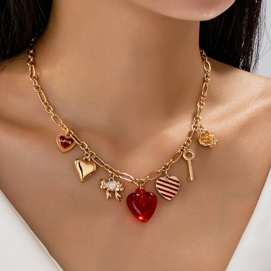 Gold Hearts Key Bow Love Necklace - Purpose + Passion Boutique