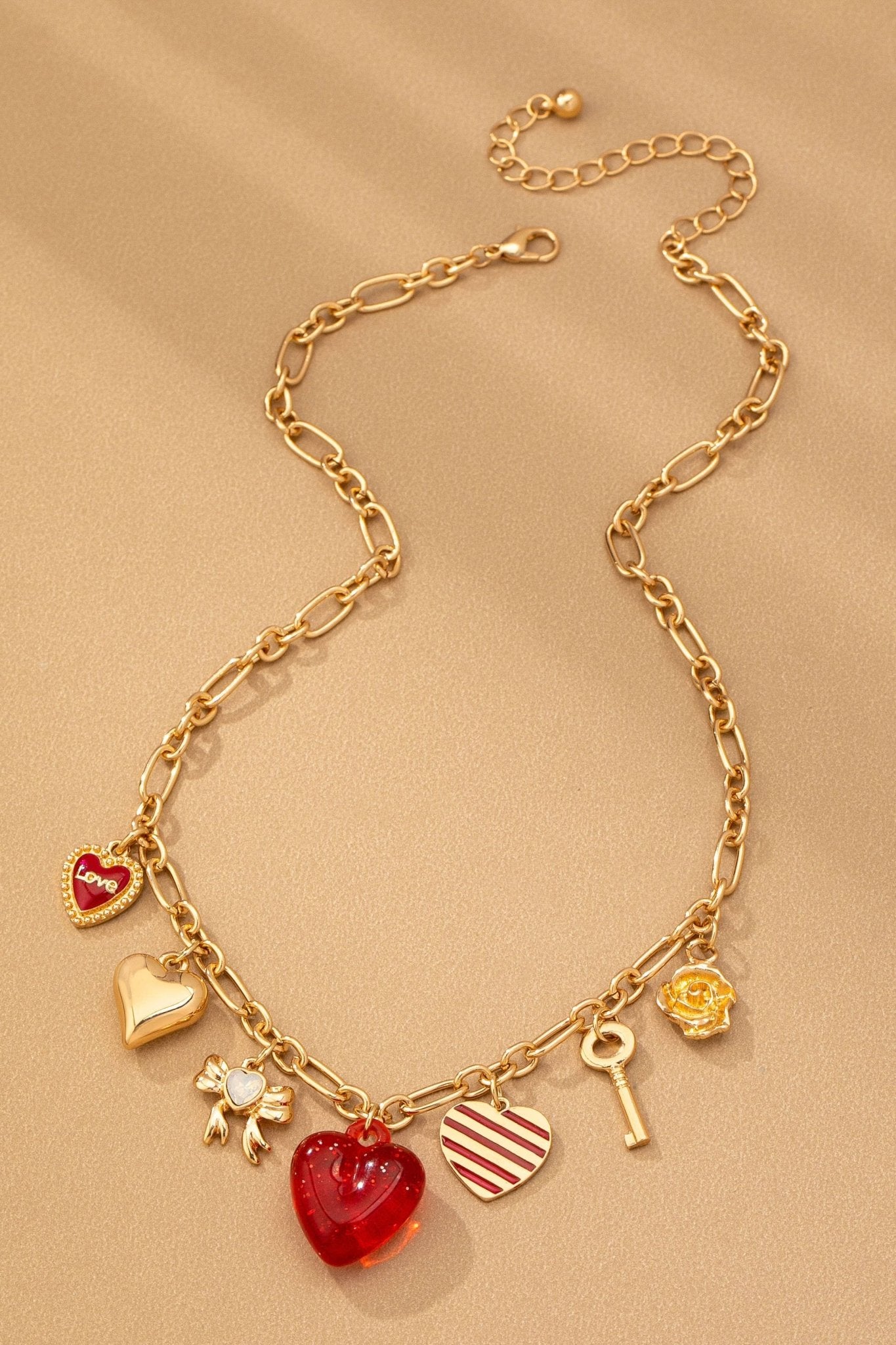 Gold Hearts Key Bow Love Necklace - Purpose + Passion Boutique