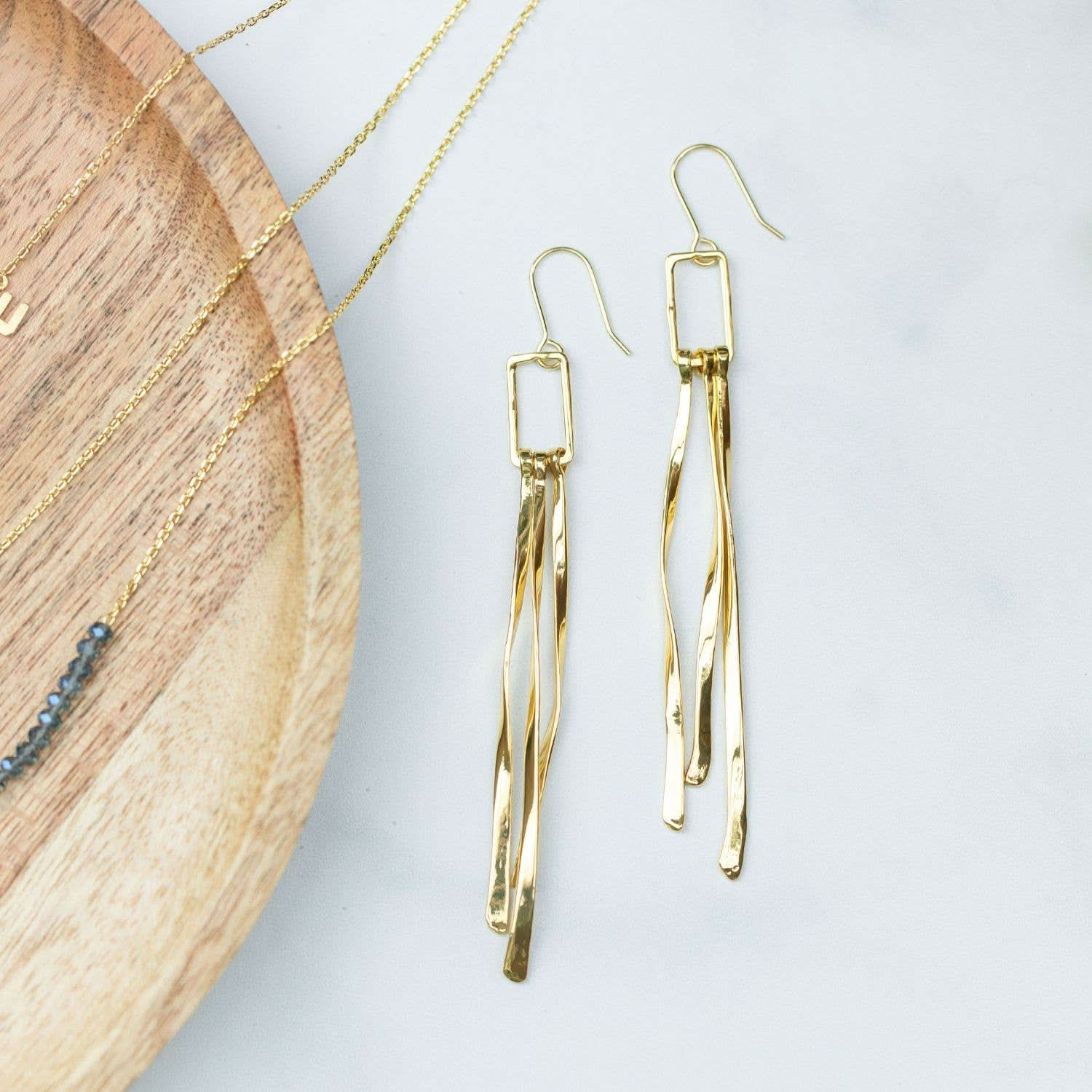 Gold Long Swirl Earrings - Purpose + Passion Boutique