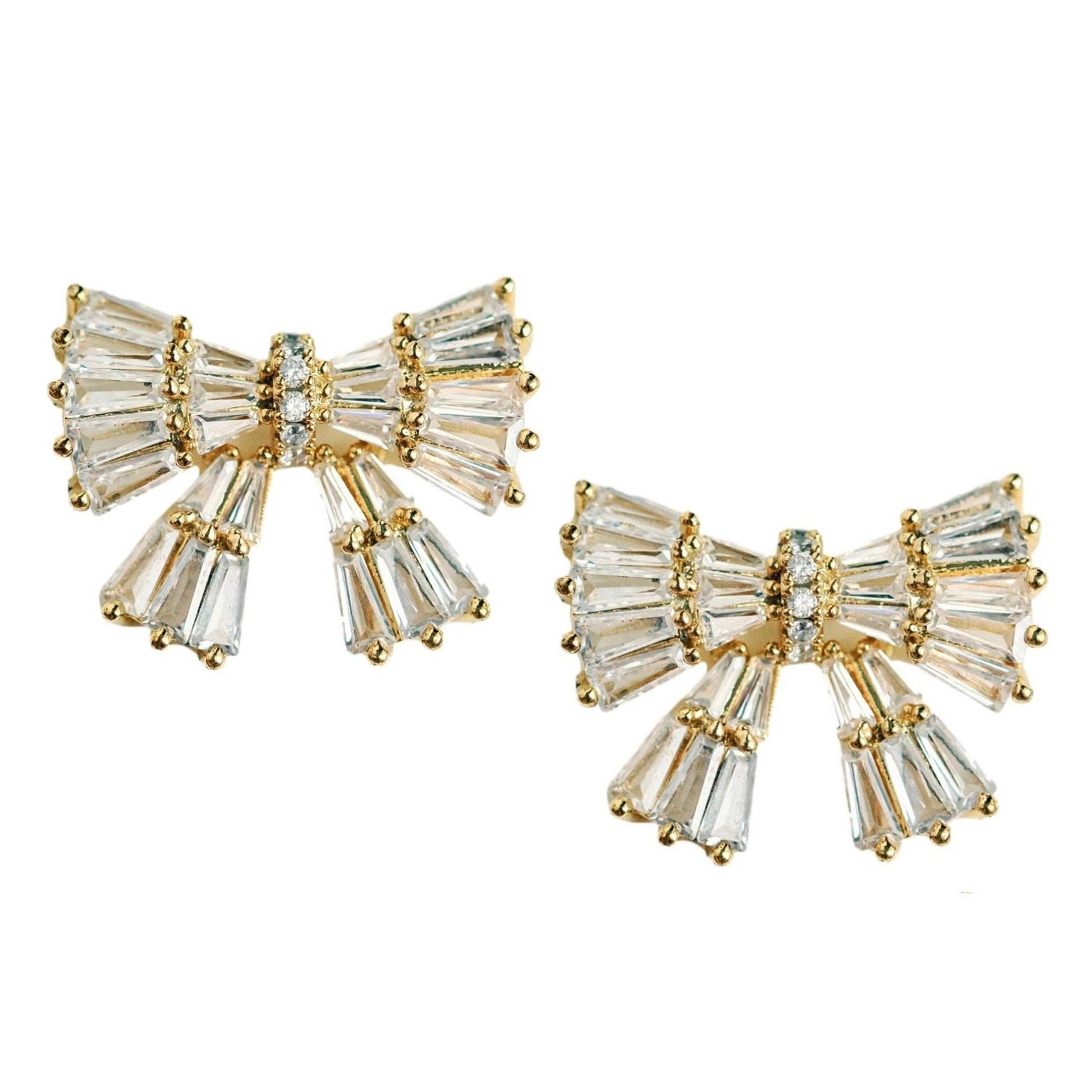 Gold Maxi Sparkler Statement Stud Bow Earrings - Purpose + Passion Boutique