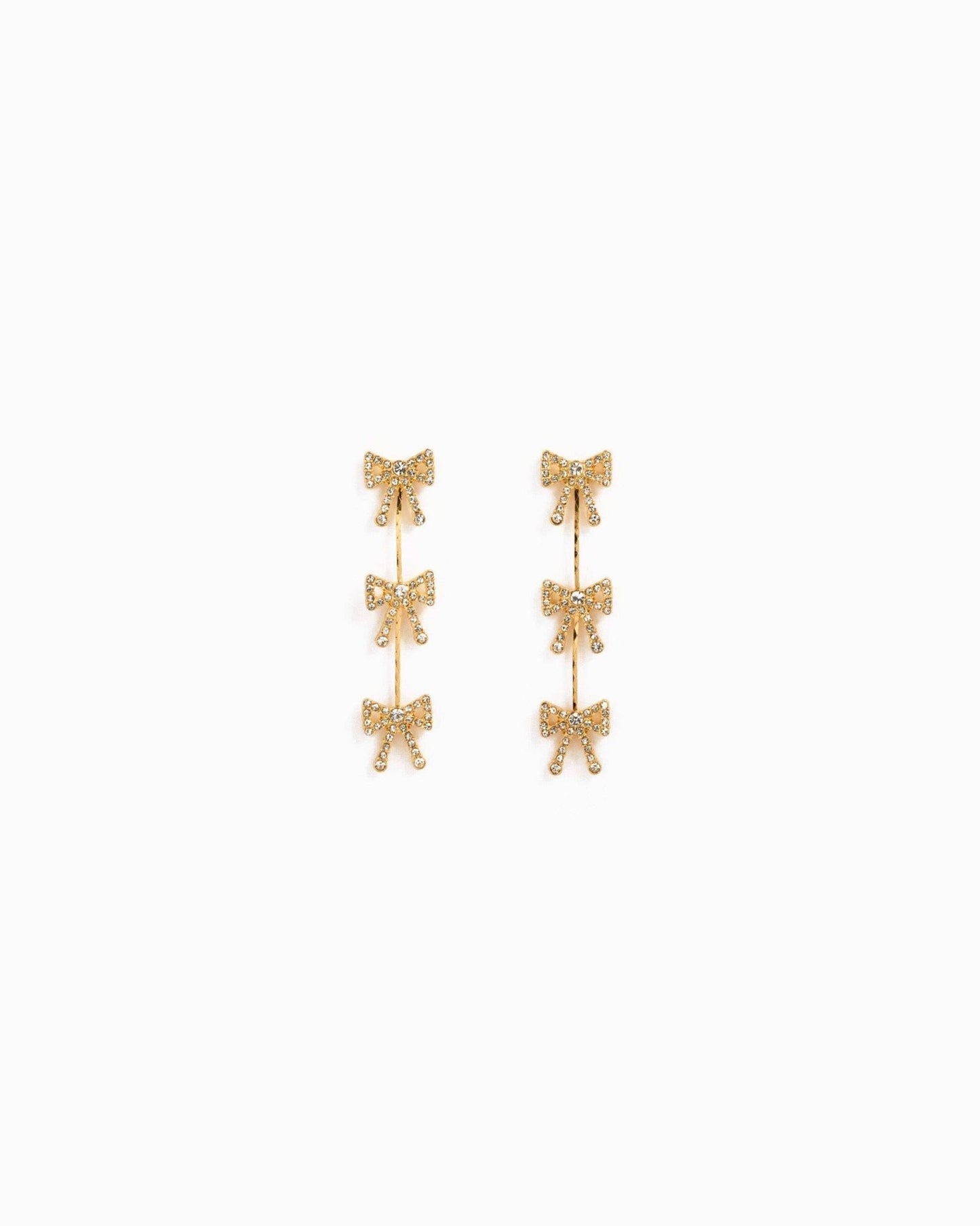 Gold Triple CZ Pave Bow by the Yard Drop Earrings - Purpose + Passion Boutique