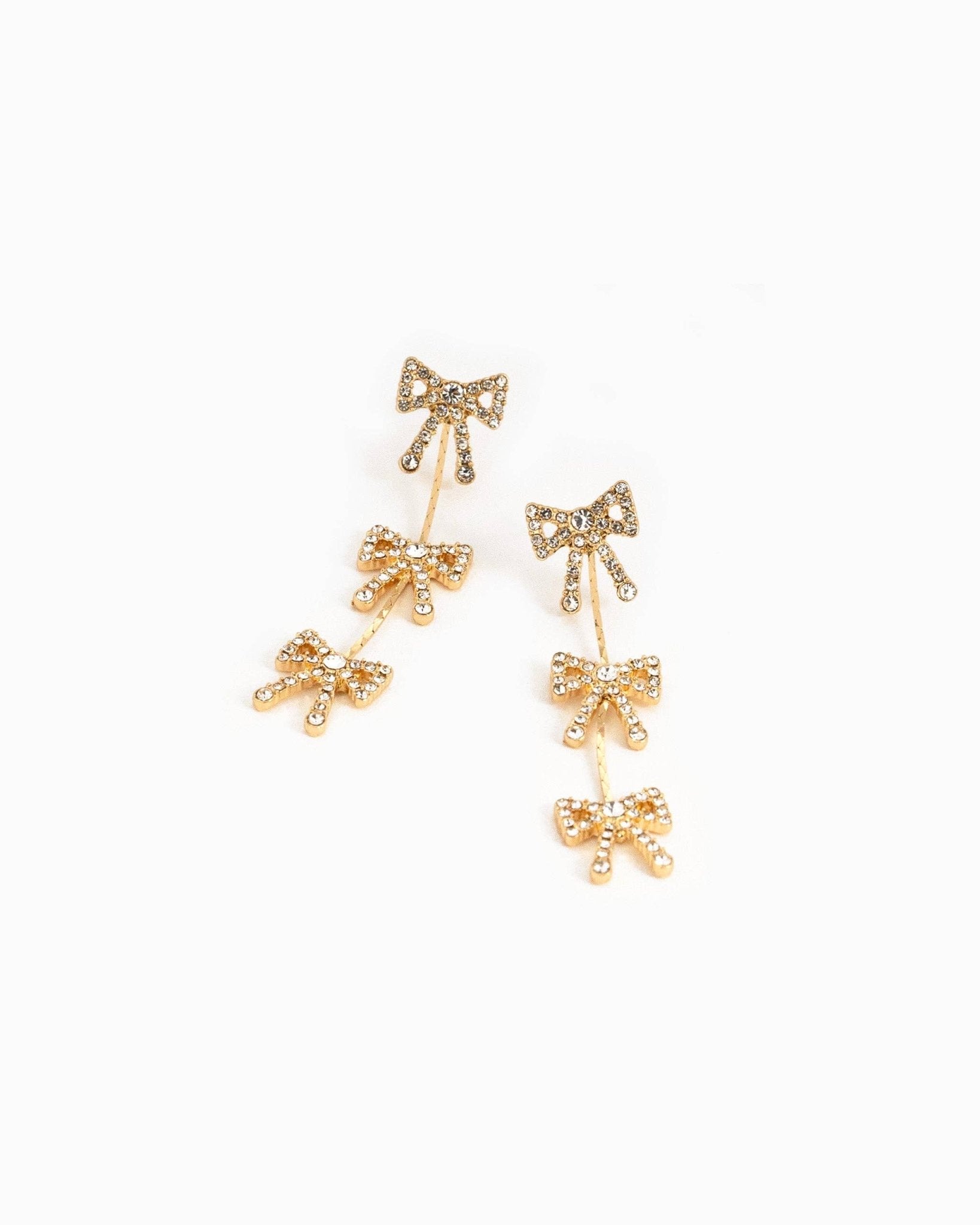 Gold Triple CZ Pave Bow by the Yard Drop Earrings - Purpose + Passion Boutique