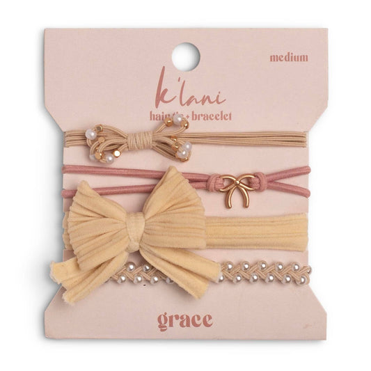 "Grace" - Pearls, Gold and Bows Hair Tie Bracelets - Purpose + Passion Boutique