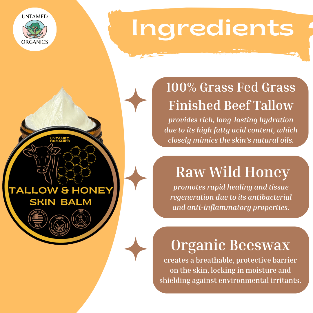 Grass - Fed Tallow & Wild Honey Skin Balm | 2 oz Glass Jar - Purpose + Passion Boutique