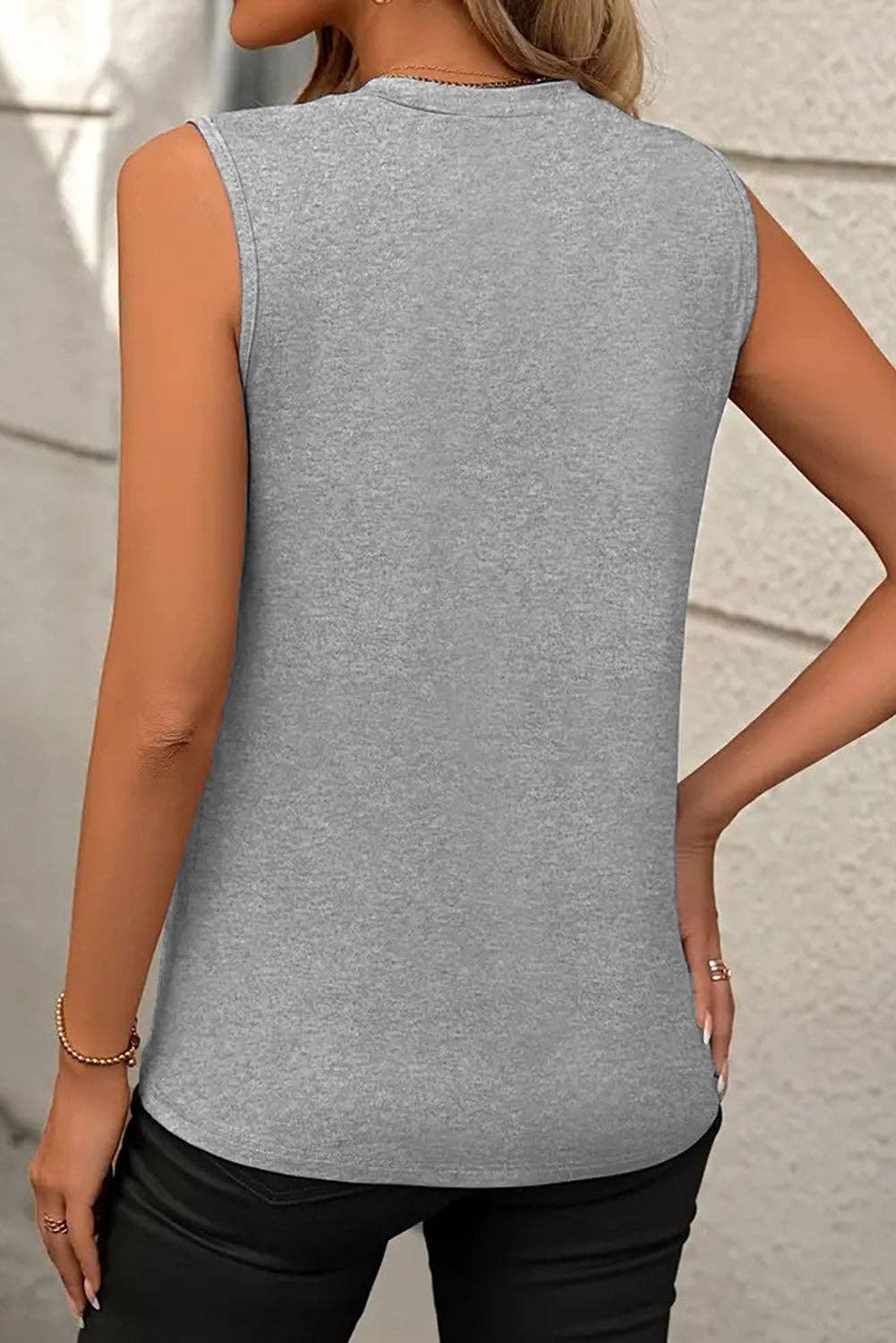 Gray Pleated Crewneck Tank Top - Purpose + Passion Boutique