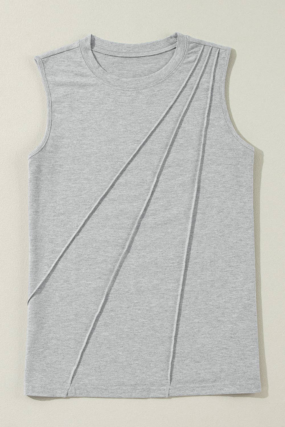 Gray Pleated Crewneck Tank Top - Purpose + Passion Boutique