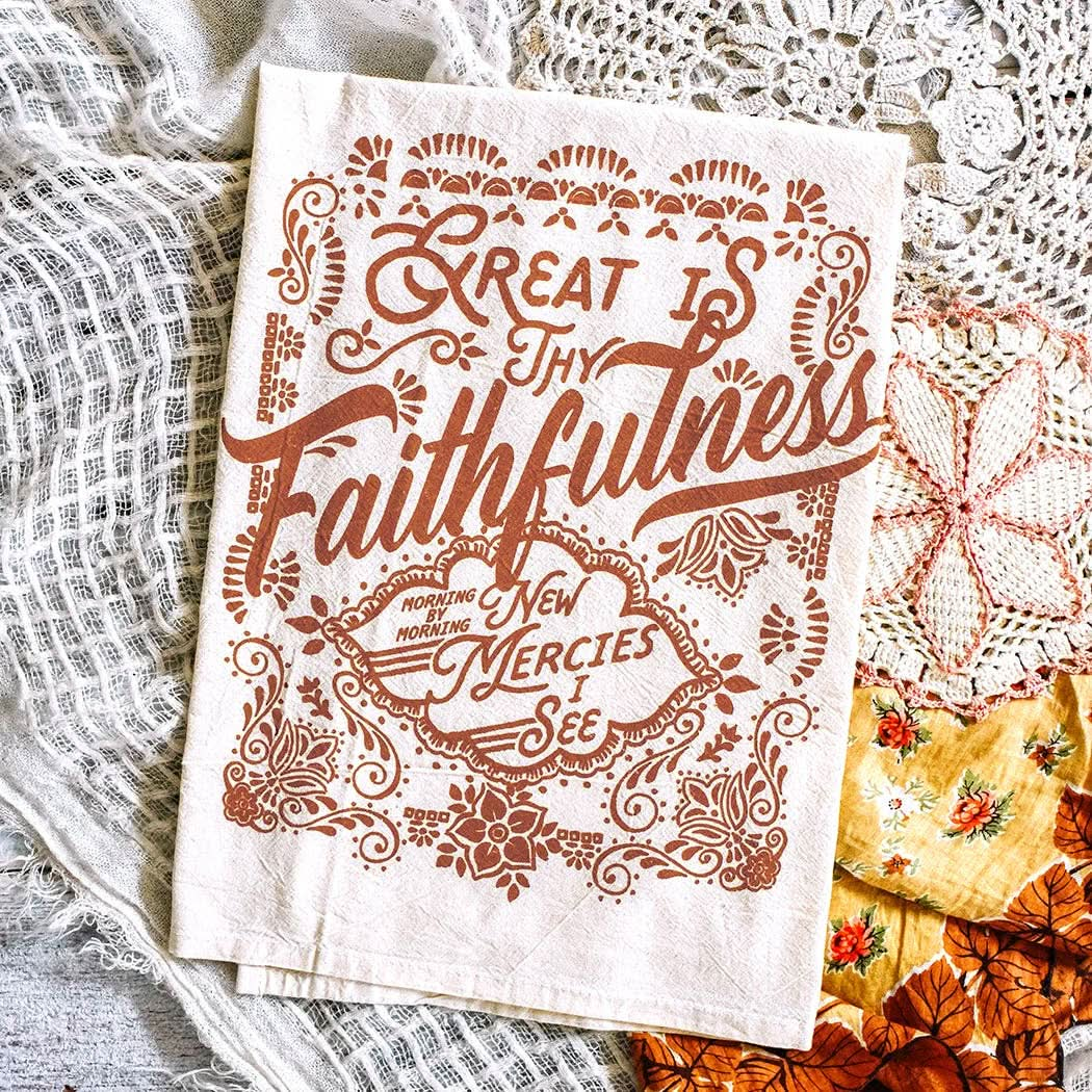 Great is Thy Faithfulness Script Hymn Tea Towel - Purpose + Passion Boutique