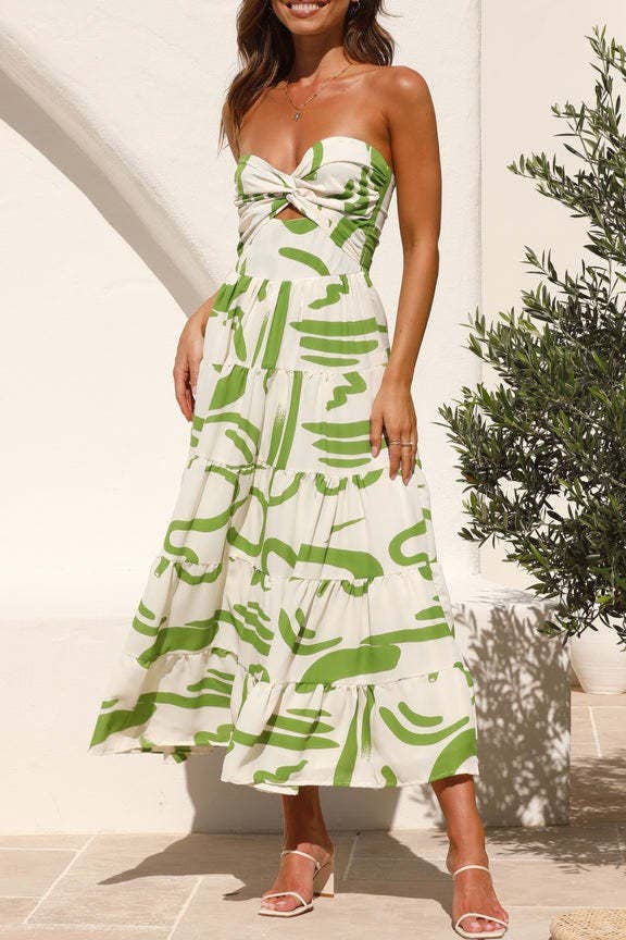 Green Abstract Twist Swing Maxi Dress - Purpose + Passion Boutique