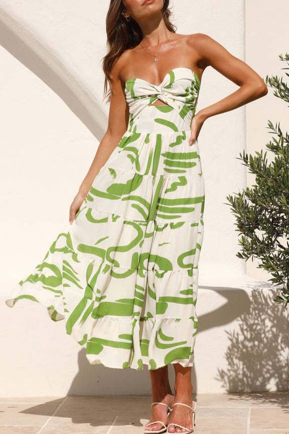 Green Abstract Twist Swing Maxi Dress - Purpose + Passion Boutique