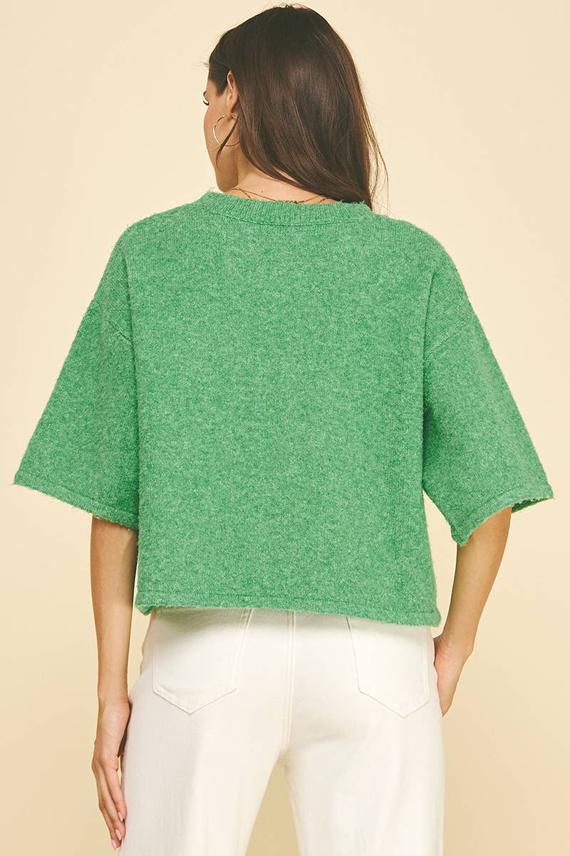 Green Button Down Short Sleeve Sweater - Purpose + Passion Boutique