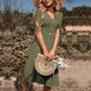 Green Button - Down V - Neck Dress - Purpose + Passion Boutique