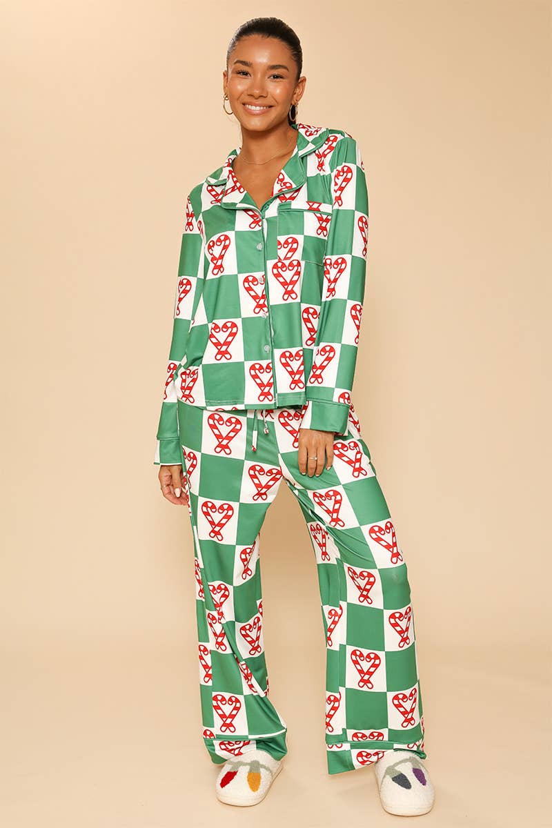 Green Candy Cane Pajamas (2pc) - Purpose + Passion Boutique