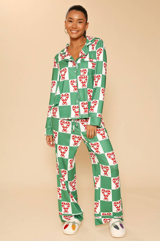 Green Candy Cane Pajamas (2pc) - Purpose + Passion Boutique