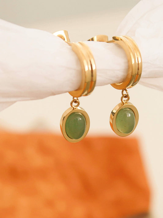Green Dainty Round Stone Dangle Earring - Purpose + Passion Boutique
