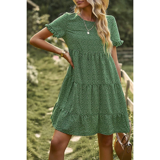 Green Floral Polka Dots Boat Neck Midi Dress - Purpose + Passion Boutique