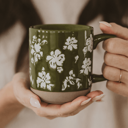 Green Floral Stoneware Coffee Mug - Purpose + Passion Boutique